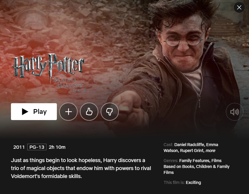 Are the Harry Potter movies available on Netflix? 2