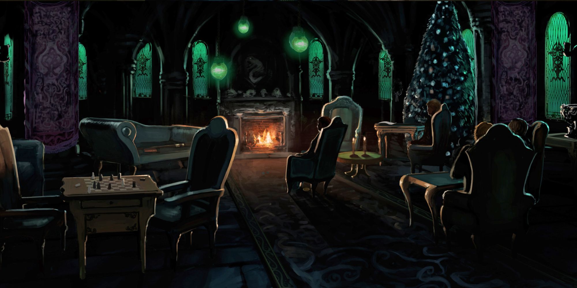 What is the role of the portraits in the Slytherin common room?