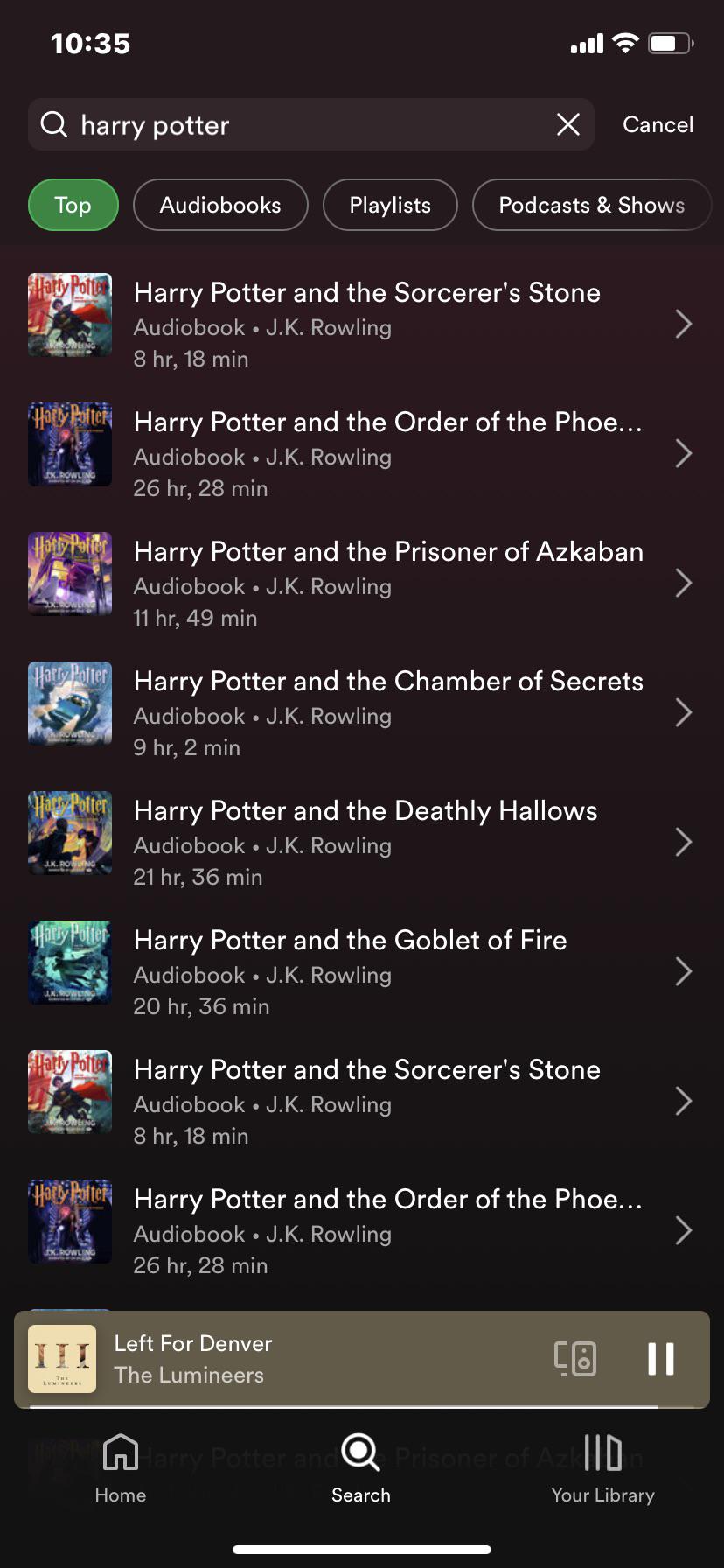 Are the Harry Potter books available in audiobook subscription services?